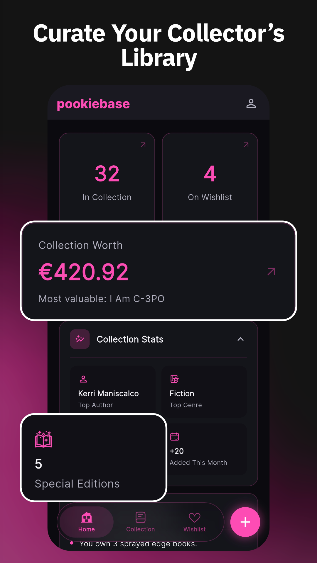 Pookiebase app home screen showing book collection
